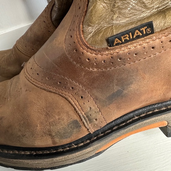 ARIAT Workhog Cowboy Boots Mens Sz 14 D Western Leather Brown Aged Bark Work - Picture 6 of 9